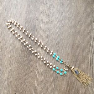 Multi-way Tassel Aqua & Cream Charm Necklace